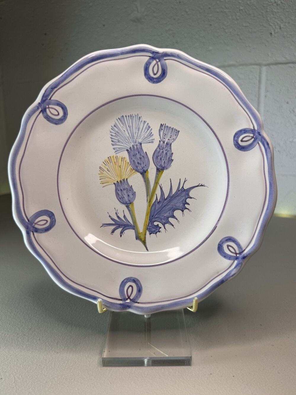 laura ashley thistle hand painted italy 8.3” ceramic plate blue floral 2000
